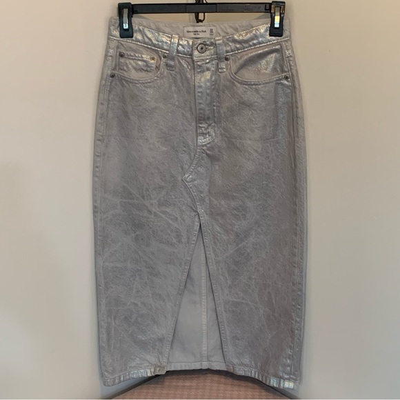 Abercrombie & Fitch Dresses & Skirts - Abercrombie & Fitch Metallic Denim Midi Skirt